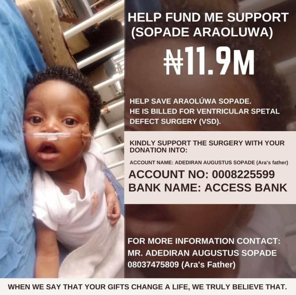 Family appeals for ₦11.9m to save 4-month-old baby with heart defect