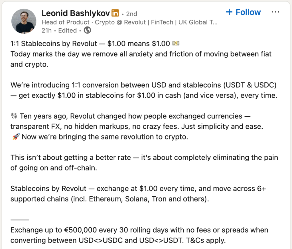 65 Million Revolut Users Can Now Swap Stablecoins at Zero Cost
