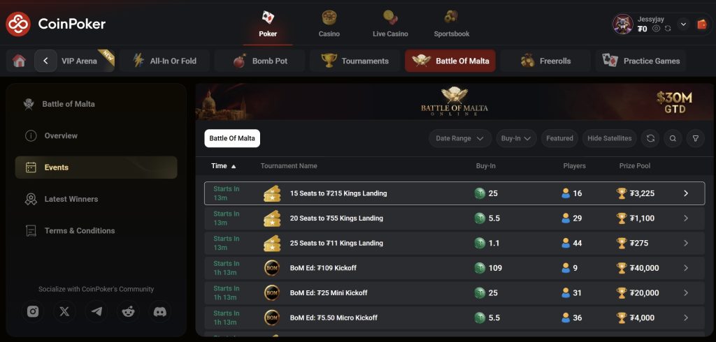 CoinPoker Rolls Out 30M USDT Crypto Giveaway: Battle of Malta Online Series