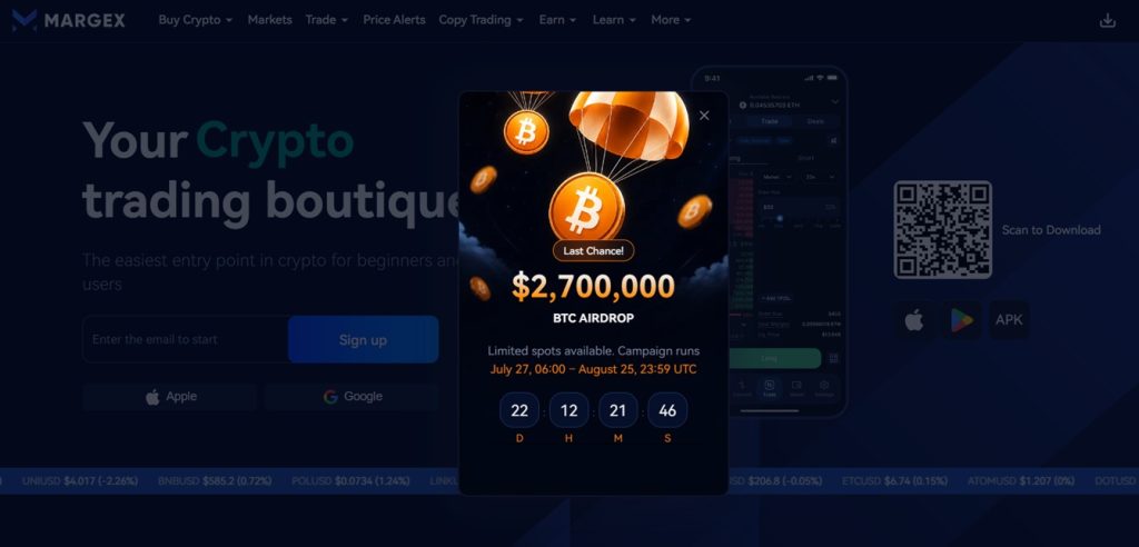 Margex Launches $2.7M BTC Airdrop, Rewarding Traders for Trading Volume